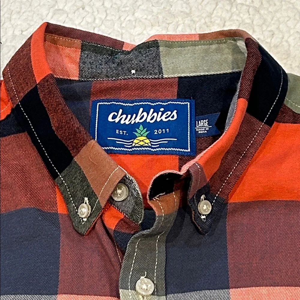 Chubbies Men's Long Sleeve Plaid Button Down Flannel Shirt Large Red Blue Green